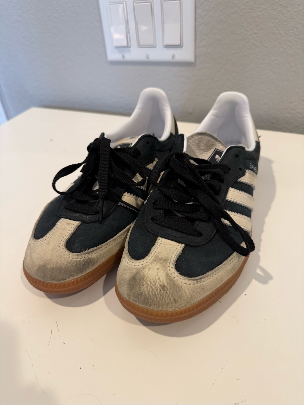 adidas Black and Cream Retro Suede Low-Top Sneakers